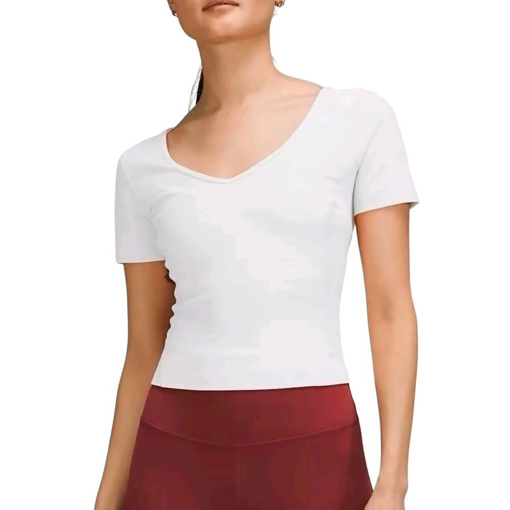 Lululemon Align Tee Shirt White V Neck Crop Short Sleeve Athletic Top Size 16